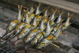 Et utvalg av fisk på kullgrillen